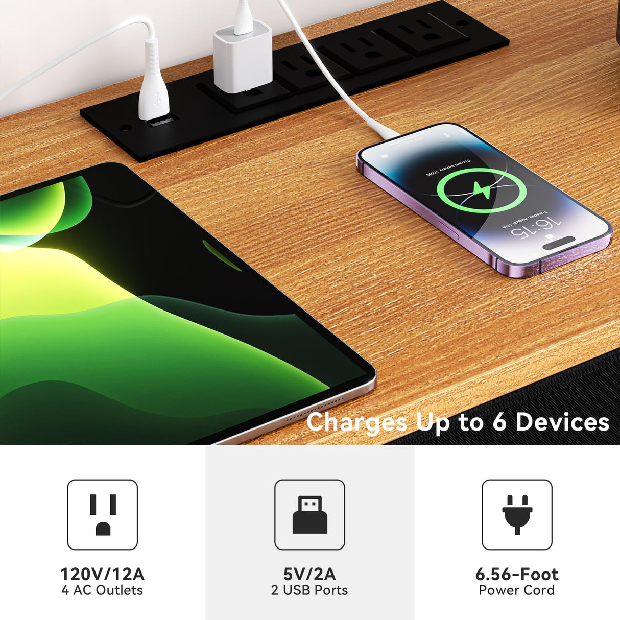 YILQQPER Dresser for Bedroom TV Stand with Power Outlets and LED Light, 6 Drawers Dresser with Side Pockets & Hooks, Wide Dresser with Shelves for 45" TV, Fabric Chest of Drawers, Black YILQQPER