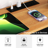 YILQQPER Dresser for Bedroom TV Stand with Power Outlets and LED Light, 6 Drawers Dresser with Side Pockets & Hooks, Wide Dresser with Shelves for 45" TV, Fabric Chest of Drawers, Black YILQQPER