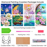 TDOOW Diamond Painting Coasters Kits, 8 Pcs Diamond Art Coasters with Holder, Crafts Kits for DIY Coasters, Diamond Art Kits for Adults-Square Lotus Pattern TDOOW