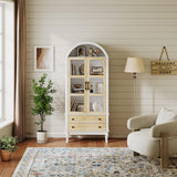 71" Tall Arched Kitchen Pantry, Modern Farmhouse Wood Kitchens Storage Cabinets with 2 Large Drawers and Adjustable Shelves, Arched Display Cabinet with Glass Doors for Dining Room, Bathroom LIVAUVEAD