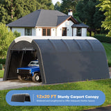 WELYAS Carport 12x20 ft Heavy Duty w/Translucent Roof, All-Season Waterproof UV Protected Outdoor Car Ports w/Reinforced Metal Frame Ventilated Doors,Portable Garage Car Shelter for Boat Truck Yacht WELYAS