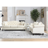 LyuHome 5-Seater Chesterfield Velvet Sofa Set,Tufted Sofa Couch Set with Rolled Arms and Nail Head for Living Room,Office,Apartment,Beige(3-Seater + 2-Seater) LyuHome