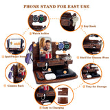 VEIYAILU Gifts for Men Women Dad Husband Boyfriend Wood Phone Docking Station Nightstand Organizer for Men(Dark Brown) VEIYAILU