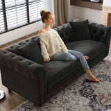 ONBRILL 82" Chesterfield Sofa, Black Velvet Couch with Rolled Arms, 23.6" Deep Seat Couch w/2 Throw Pillows, Button Tufted Backrest, Turned Wood Legs, Comfy Loveseat Sofa for Living Room, Bedroom ONBRILL