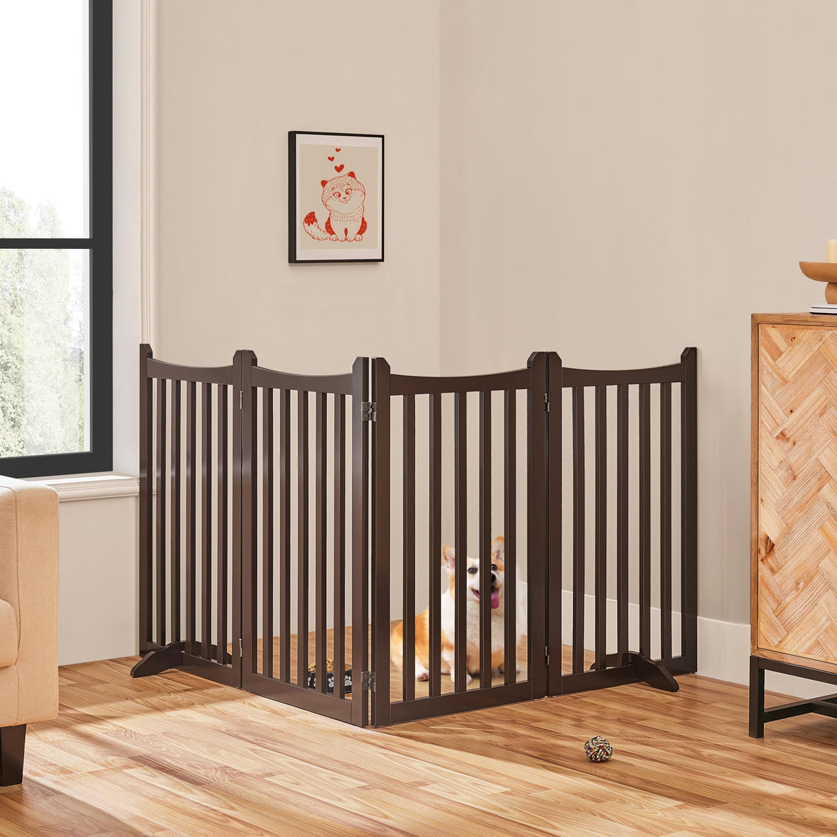 Yaheetech 36" H Extra Tall Freestanding Pet Gate 4-Panel Wooden Dog Fence with 2 Support Feet Folding Dog Gate for Indoor, Stairs, Doorway, Halls, Kitchen Wooden Pet Barrier Espresso, 79.5" L x 36" H Yaheetech