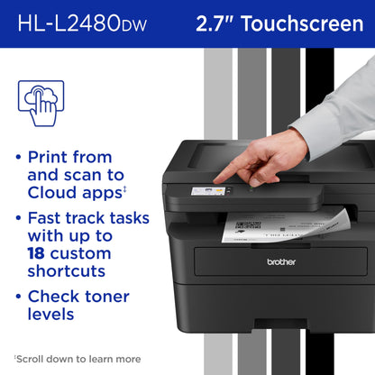 Brother HL-L2480DW Wireless Compact Mobile Monochrome Multi-Function Laser Printer with Copy, Scan, Duplex, Black & White Output | Includes Refresh Subscription Trial(1), (Renewed Premium)