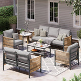 Oasbira Aluminum Outdoor Patio Furniture Set, HDPE Rope 5 Piece Modern Sectional Conversation Sets with Dual-Layer Coffee Table, All Weather Patio Couch Sofa with Thick Cushions, Gray Frame, Gray Oasbira