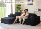 MAXYOYO 104" Modular Sectional Couch with L-Shape Chaise, Modern Boneless Couch for Living Room, Sofa in A Box, Oversized Sofa Sleeper with Deep Seat, No Assembly Required, Black MAXYOYO