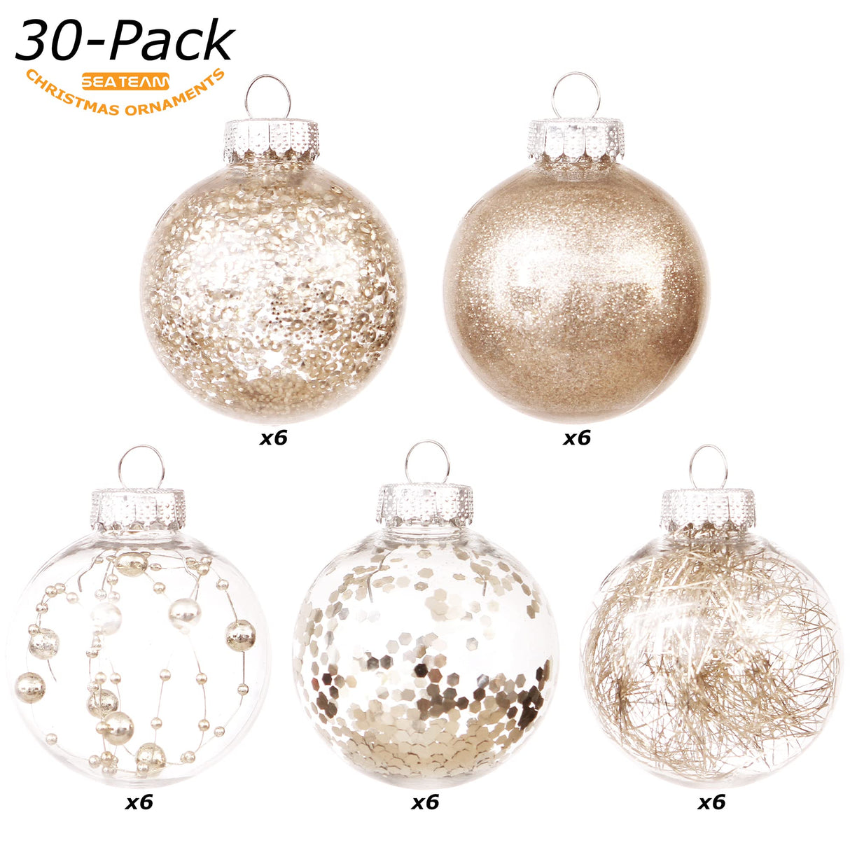 Sea Team 60 mm/2.36 Inch Set of Colourful and Sparkling Painted Ornaments and Hanging Baubles for Christmas Tree – 30 Pieces Sea Team