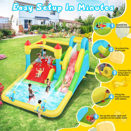 AKEYDIY Bounce House Water Slide for Kids 3-12 - Outdoor/Indoor Inflatable Water Bounce House with 3 Slides, Climbing Wall, Ball Pit & Jumping Area - Water Bouncy House Includes Blower (15.6ft x 11ft) AKEYDIY