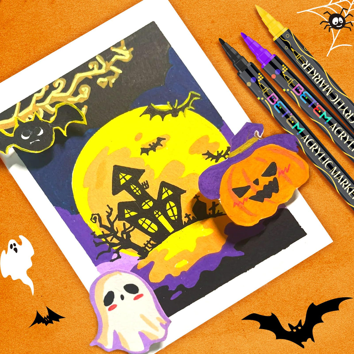 Betem 48 Colors Paint Markers Acrylic Paint Pens, Dual Tip with Brush Tip and Fine Tip, Art Supplies for Rock Painting, Wood, Canvas, Stone, Glass, Ceramic, DIY Crafts Making Drawing Kit with Bag Betem