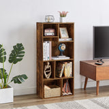 VECELO 42 Inch High Bookcase, 4-Tier Modern Storage Cabinet with Height Difference Shelves for Standard Textbooks, Floor Standing, 7 Cubes, Horizontal Available, Easy Assembly, Rustic Brown VECELO