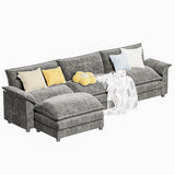Furmax Modern Convertible Sofa L Shaped Couch, Fabric 4 Seat Sofa Set with Ottoman, Modular Sectional Sofa Couch, Sectional Couches for Living Room, Apartment (Light Grey) Furmax