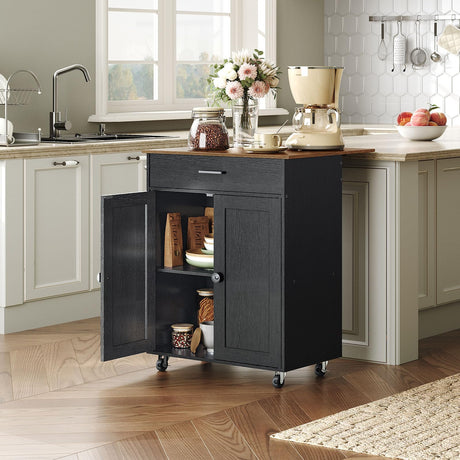 CHOEZON Kitchen Island Cart with Storage, Kitchen Island Table with Charging Station, Rolling Island Cart for Kitchen, 3 AC Outlets, Expandable Tabletop, Black and Rustic Brown MZD01UBFN1 CHOEZON