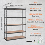 VEVOR Storage Shelving Unit, 5-Tier Adjustable Storage Shelves, 48" L x 24" W x 72" H Heavy Duty Garage Storage Shelves, Metal Shelves for Kitchen Pantry Basement Bathroom Laundry VEVOR