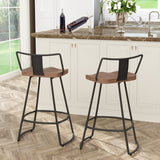 Yongqiang 24" Swivel Metal Bar Stools with Backs - Set of 2 Industrial Kitchen Chairs with Wooden Seats in Matte Black Yongqiang