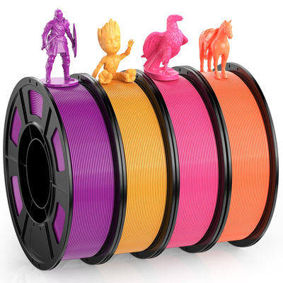 HEPHI3D 3D Printer PLA Filament Bundle 250g X 4 Spools, 1.75mm PLA Filament Pack 3D Printing Material, Bright Color Pink/Purple/Orange/Gold, PLA Filaments for Most FDM 3D Printer