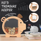 Summidate Custom Wooden Piggy Bank for Kids Boys Girls, Large Unbreakable Bills Coin Money Saving Box, Personalized Children Birthday Gift, Nursery summidate