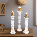 Candle Stands Wooden for Pillar Candles,Rounded Turned Colums, Sustainable Woods, Country Style, Idle for Reiki, Aromatherapy, Votive Candle Garden Home décor - 16,14,12 Inch Set of 3 - White Antique The Wooden Town