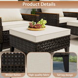 Xmkmvk 7 Piece Patio Sectional Sofa Furniture Set, All-Weather Wicker Rattan Outdoor Conversation Set with High Back and Thick Cushions, for Garden, Porch, Poolside, Beige Xmkmvk