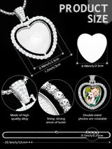 Junkin 24 Pcs Sublimation Rhinestone Trays Pendant Set, Including 6 Heart Shape Double Sided Blank Rhinestone Bezel Trays, 6 Pcs Thick Chains with 12 Sublimation Discs for Making (Silver) Junkin
