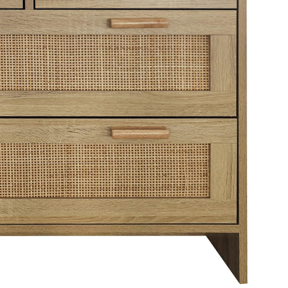 ROCKINGRUN Rattan Dresser for Bedroom, 4 Chests of Drawers, Natural Wood Boho Dresser with Wooden Handles and Legs, Spacious Storage Modern Wicker Dresser for Living Room Hallway (Natural) - WoodArtSupply