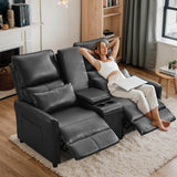 DRMBOOK 63'' RV Loveseat Recliner Sofa, Faux Leather Double Camper Couch 2 Seater Recliner with Console, Home Movie Theater Seating Chair, 2 Person Push Back Recliners for Living Room, Black DRMBOOK