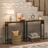 HOOBRO Narrow Console Table with Power Outlets, 29.5" Small Entryway Table with Charging Station, Thin Sofa Table, Side Table, for Hallway, Bedroom, Living Room, Rustic Brown and Black BF75UXG01 HOOBRO
