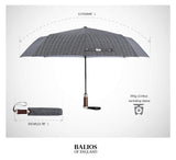 Balios (Designed in UK) Travel Umbrella Luxurious Golden Hardwood Handle Auto Open & Close Windproof Frame Single Canopy Automatic Folding Umbrella Men's & Ladies (Herringbone) Balios