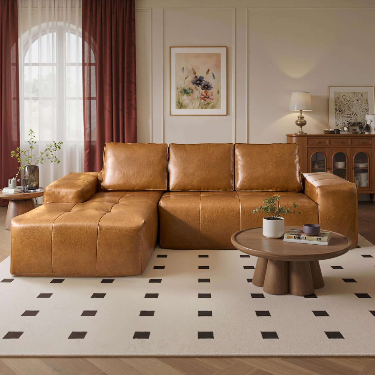 ovios Sectional Cloud Couch for Living Room, Modular Floor Sofa with Plush Corduroy, No Assembly Required, Big Comfy Couches Set with Fluffy Memory Foam, Stupendous U Shaped Sofas with Chaise, Brown ovios