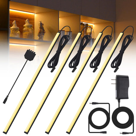 JUSJUBR Black Display Shelf Lighting, 4 Pack x12 Inch Display Lights for Display Case, LED Display Lights with Memory Function, Display Cabinet Lights for Pantry/Shelf/Case, Warm White 3000K JUSJUBR