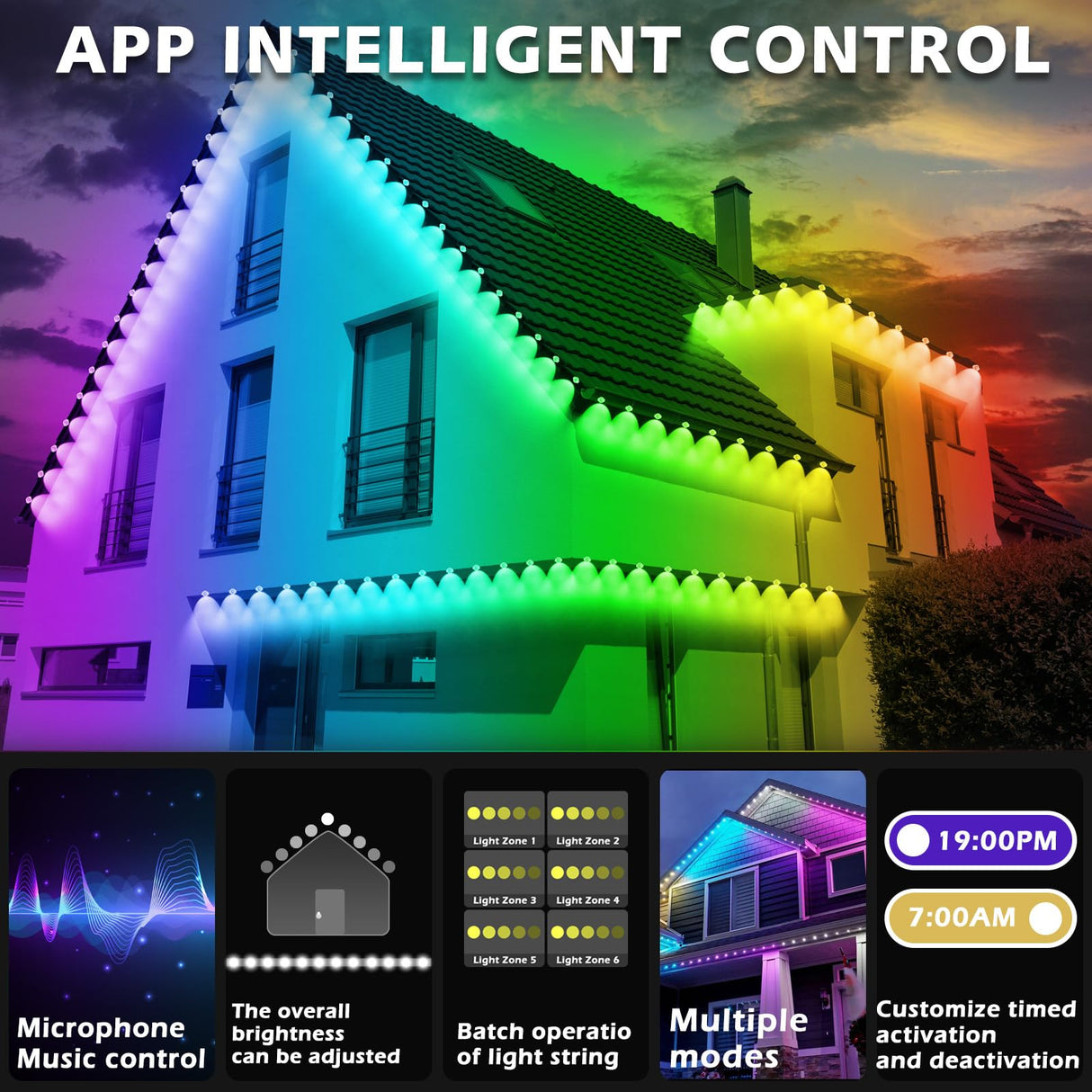 Permanent Outdoor RGB Lights,Waterproof Smart LED Eaves Lights with App/Remote Control,for Christmas and All Holiday Decor,Daily and Accent Lighting,House Roof and Garden Lighting (200FT) SINLEY