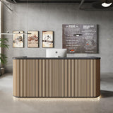 ONNAHOMEStlyle 70.87in Yellow Curved Reception Desk with Lock Drawer File Cabinet,Mid Century Front Desk Reception Room Table with LED Lights, Retail Counter for Checkout, Lobby, Beauty Salon ONNAHOMEStlyle