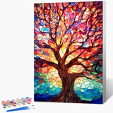 Fountor Framed Paint by Numbers Kit for Adults Beginner & Kids Ages 8-12, Tree of Life Paint by Number with Frame, Easy Acrylic Stained Glass Colorful Tree Painting by Numbers Kit on Canvas 8x12 inch Fountor
