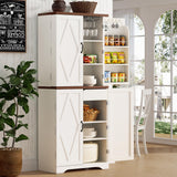 SYESWAY Kitchen Pantry Cabinet, 71”Tall Storage Cabinet with Glasses Rack, 10 Hooks, 6 Door Shelves, Freestanding Cupboard with Barn Doors, Pantry Cabinets for Kitchen, Dining Room, White SYESWAY