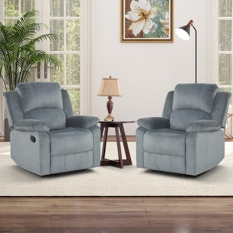 CANMOV Manual Recliner Chair Set of 2, Soft Fabric Overstuffed Recliner Single Sofa Chair for Living Room, Heavy Duty and Safety Reclining Mechanism (Blue Grey) CANMOV