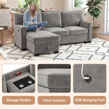 HAOMARKETS L Shaped Convertible Sleeper Sofa Bed, 90” Pull Out Couch Bed with Cup Holders and USB Charging Port, Sectional Couch Reversible Chaise with Storage for Living Room Apartment, Grey HAOMARKETS