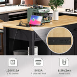 Merax Rolling Kitchen Island on Wheels with Extendable Dining Table & Power Outlet, Wood Kitchen Cart on Wheels with Internal Storage Rack,2 Drawers & 2 Cabinets, 47" Wide Black Merax