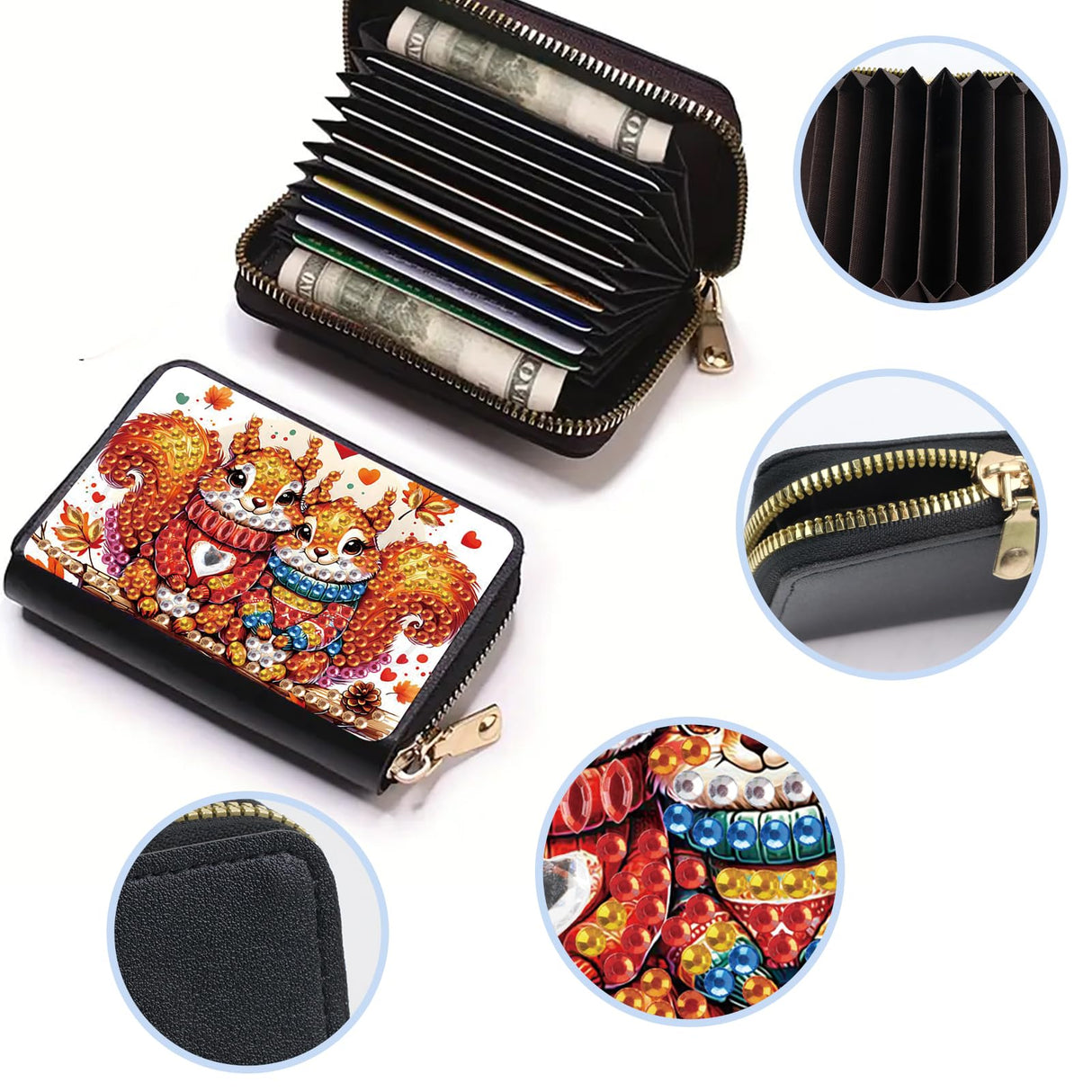 JISHSHAY Diamond Painting Credit Card Holder Squirrel Diamond Art Credit Card Wallet Squirrel Gem Art Wallet Gem Painting Coin Purse Mosaic Kits for Adults Billfold Animal Embroidery Kit Billfold JISHSHAY