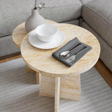 Travertine Efect Round Nesting Coffee Table Set of 2 Modern Coffee Table Small Side Table End Table for Living Room noadre