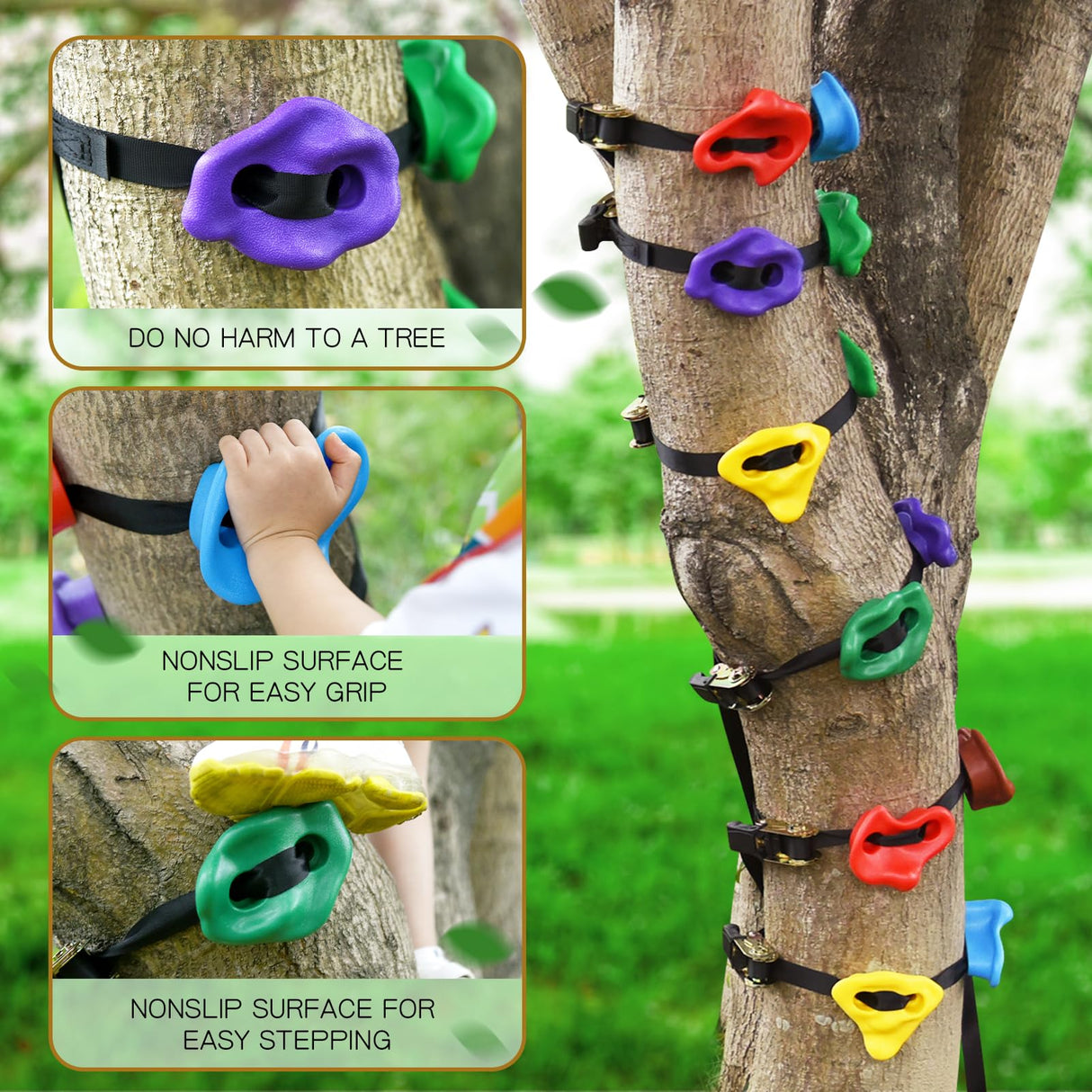 TOPNEW 12 Ninja Tree Climbing Holds for Kids Climber, Adult Climbing Rocks with 6 Ratchet Straps for Outdoor Ninja Warrior Obstacle Course Training TOPNEW