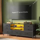 Huuger Dresser for Bedroom With Power Outlets and LED Lights, 7 Drawers TV Stand for 60 Inch TV, Console With Open Shelf, 55 Inches Wide Black, PU Leather Huuger