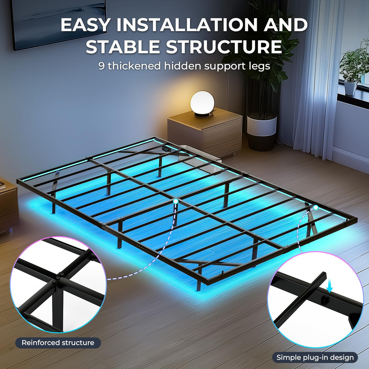Tatub Queen Floating Bed Frame with LED Lights, Charging Station & Mattress Stabiliser Tatub