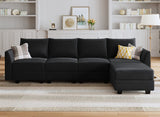 HONBAY Modular Sectional Sofa Velvet L Shaped Couch with Storage Ottoman Convertible Sectional Couch 4-Seat Sofa with Reversible Chaise, Black HONBAY