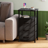 LAKEMID Night Stand Set 2 with Charging Station, End Table Set of 2 with 20 Colors LED Light Strip 3 Drawers, Side Tables Bedroom with USB Ports and Outlets for Living Room, Office (Black) LAKEMID