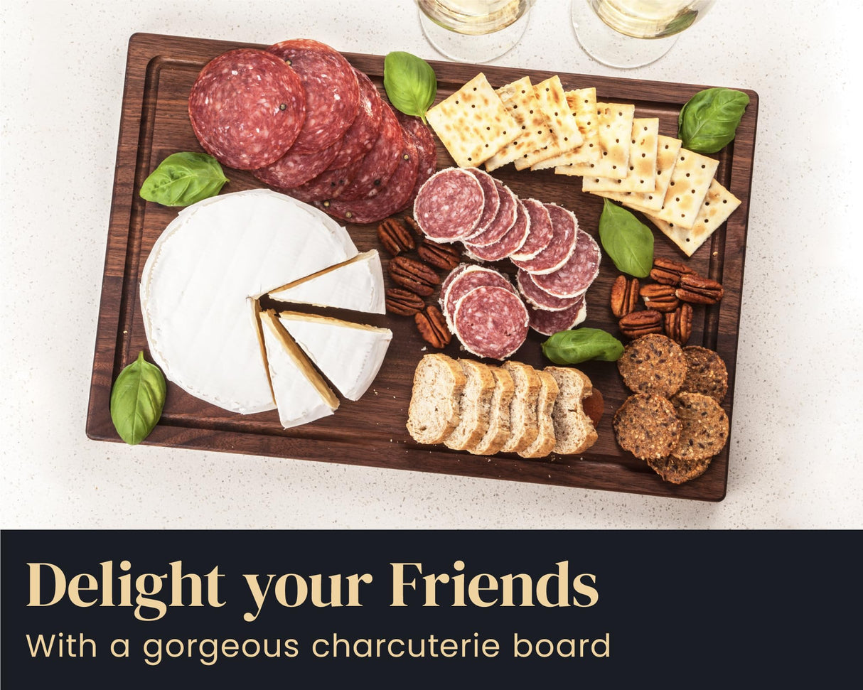 Mevell Walnut Wood Cutting Board for Kitchen, Reversible Wooden Chopping Board With Juice Grooves, Made in Canada (Walnut, 17x11x0.75) Mevell