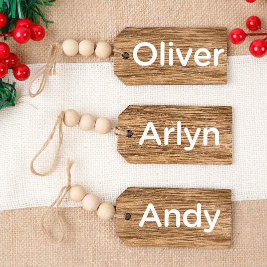 Christmas Decorations-12PCS Christmas Stocking Name Tags -DIY Unfinished Personalized Blank Bead Wood Tag -Farmhouse Xmas Stocking Hanging Tag for Christmas Stocking - WoodArtSupply