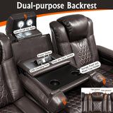 NMXUXMN Home Theater Seating,Top-Grain Leather Recliner Sofa, Zero Gravity Power Reclining Couch with Ambient LED Lights, Cup Holders & USB, Tray Table-Row of 3 with Drop Table Black NMXUXMN