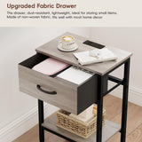 Vagusicc Nightstand Set of 2 with Charging Station, Bed Side Table with Fabric Drawer, Small End Table with 2-Tier Storage Shelves, 25.4" Tall Night Stand Bedside Table for Bedroom Living Room, Greige Vagusicc