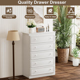 KSOBEBVT 5 Drawer Dresser, Tall Wooden Chest of Drawers for Bedroom, Closet Storage Cabinet and Organizer Drawers for Living Room Hallway Entryway, 15.7" D x 31.5" W x 45.7" H (White) KSOBEBVT